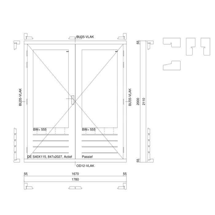 Dubbele deur meranti wit gegrond 1780x2110 raam en roedes main product photo
